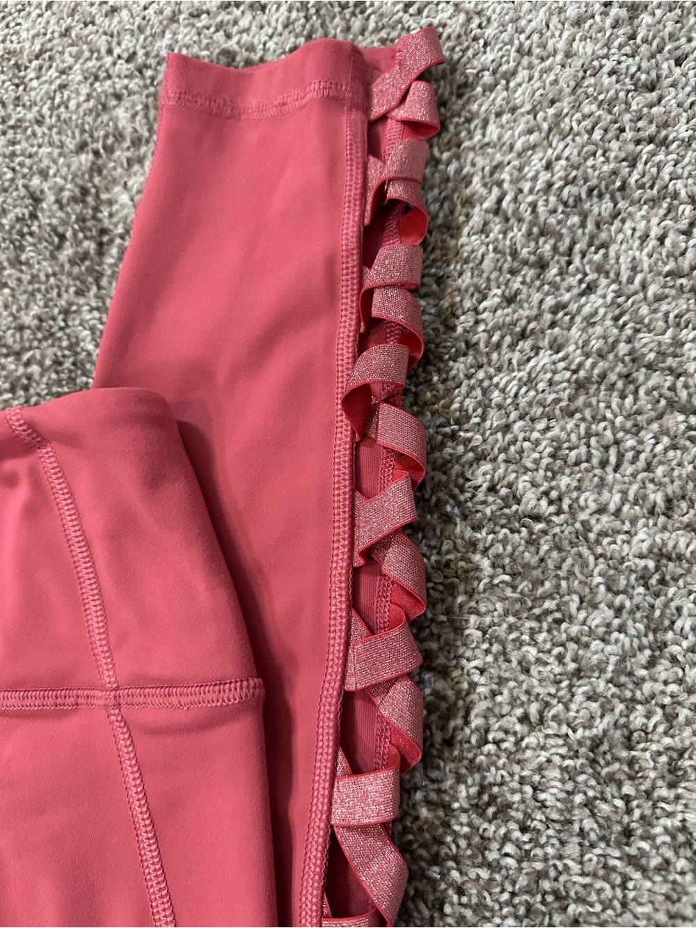 Victoria Secret the Knockout Coral Pink Criss Cross Leggings Size Large - Picture 4 of 13